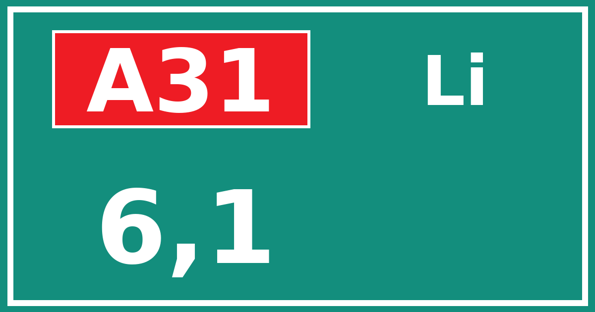 Hectometerbord A31 6,1 zijde Li