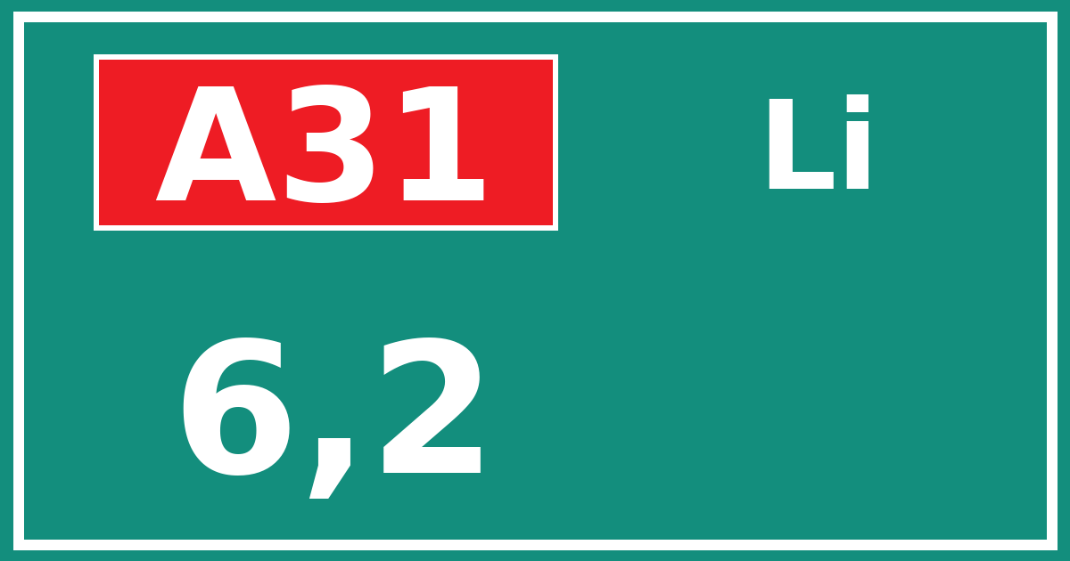 Hectometerbord A31 6,2 zijde Li
