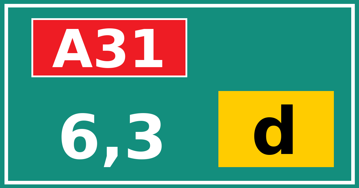 Hectometerbord A31 6,3 letter d