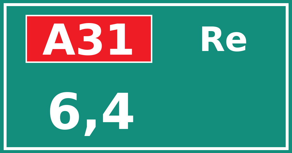 Hectometerbord A31 6,4 zijde Re