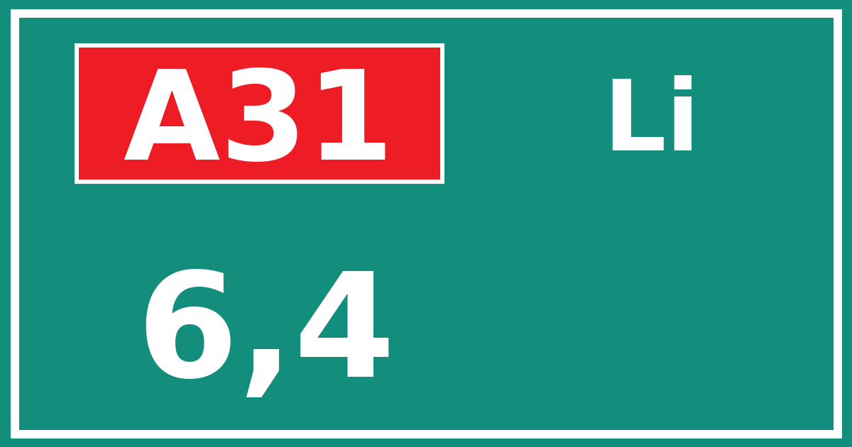 Hectometerbord A31 6,4 zijde Li