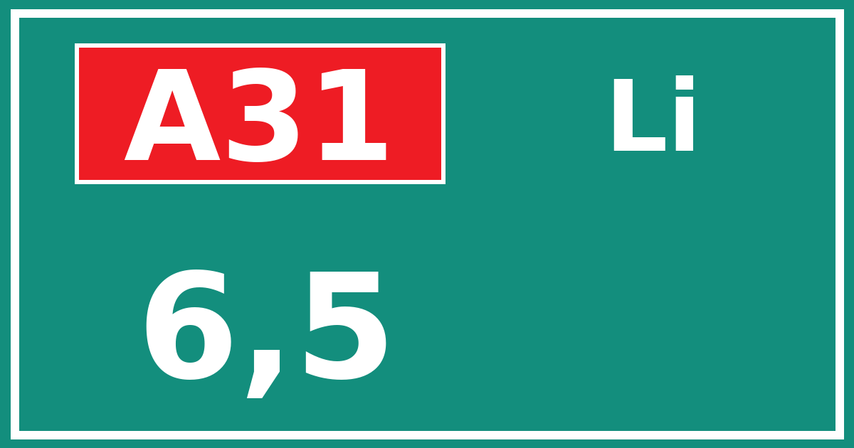 Hectometerbord A31 6,5 zijde Li