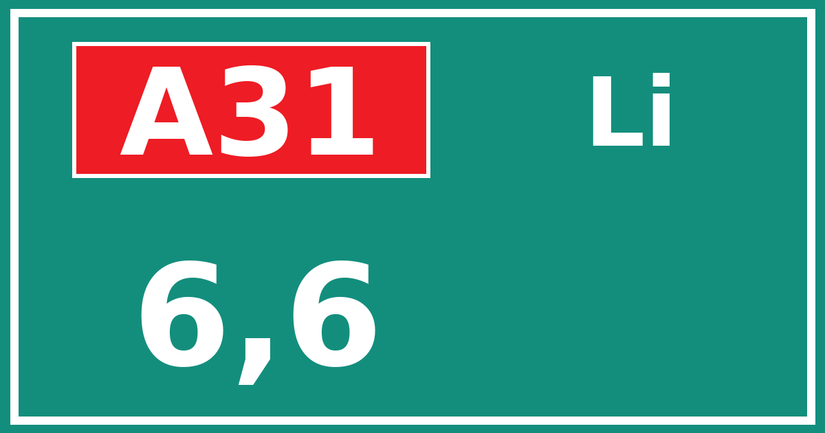 Hectometerbord A31 6,6 zijde Li