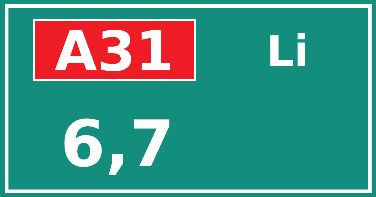 Hectometerbord A31 6,7 zijde Li
