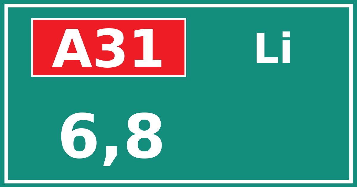 Hectometerbord A31 6,8 zijde Li