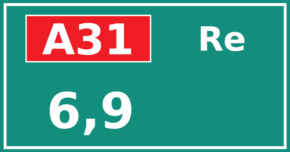 Hectometerbord A31 6,9 zijde Re