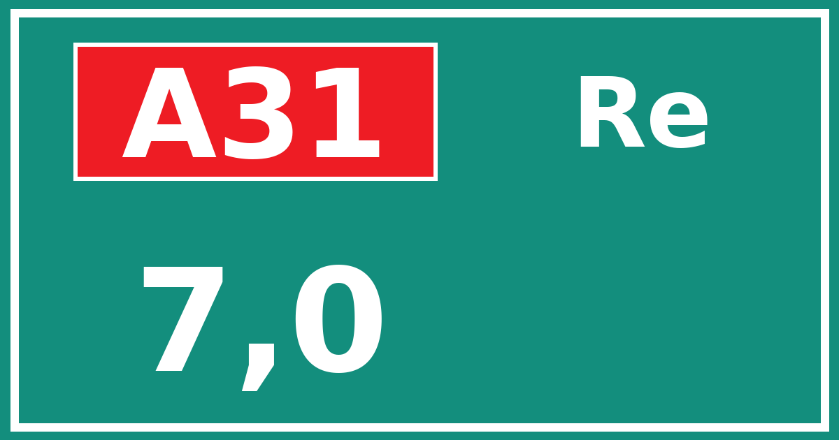 Hectometerbord A31 7,0 zijde Re