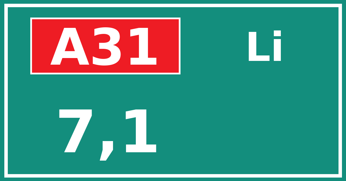 Hectometerbord A31 7,1 zijde Li