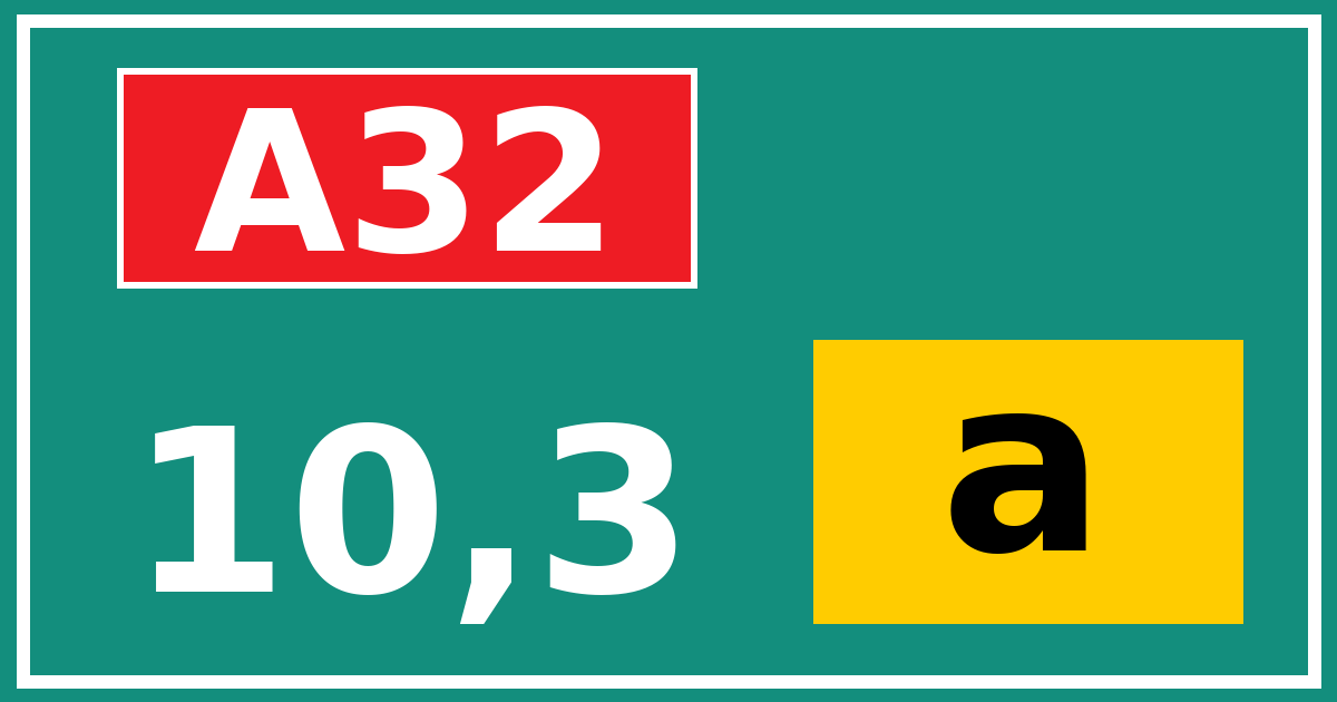 Hectometerbord A32 10,3 letter a