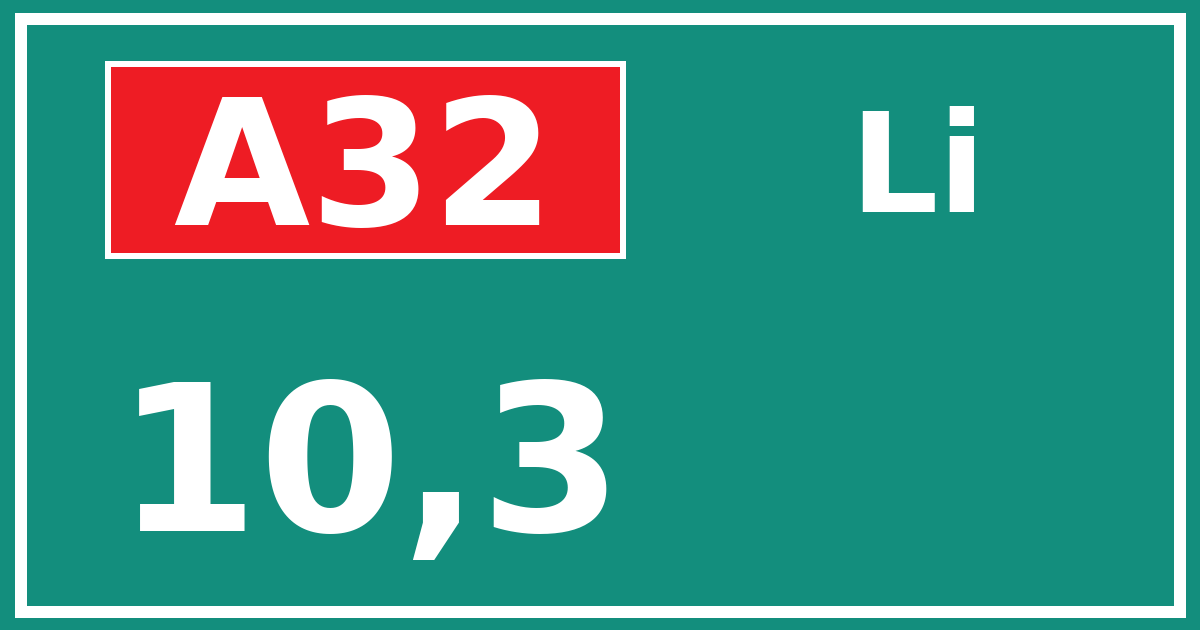 Hectometerbord A32 10,3 zijde Li