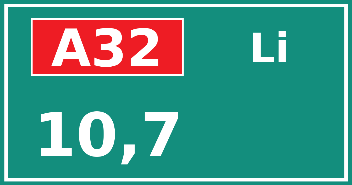 Hectometerbord A32 10,7 zijde Li
