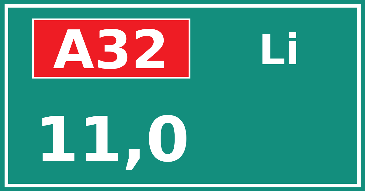 Hectometerbord A32 11,0 zijde Li
