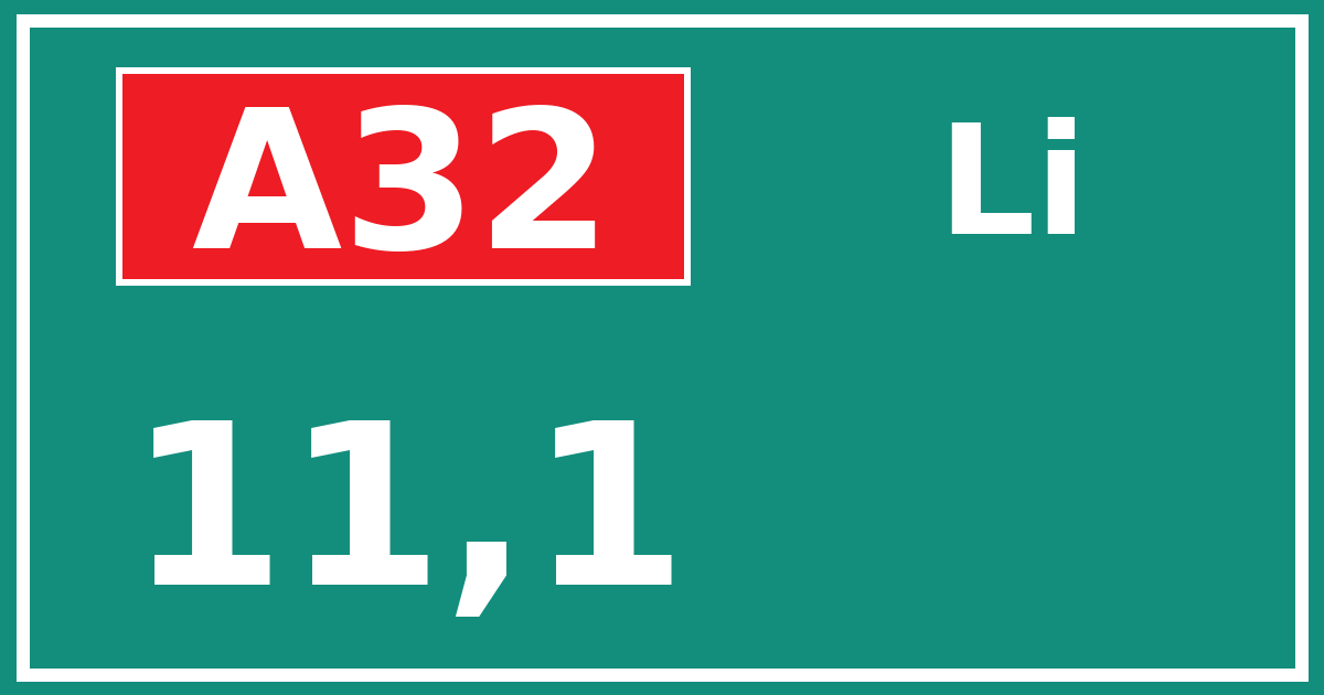 Hectometerbord A32 11,1 zijde Li