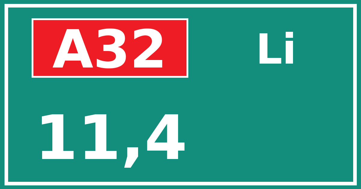 Hectometerbord A32 11,4 zijde Li