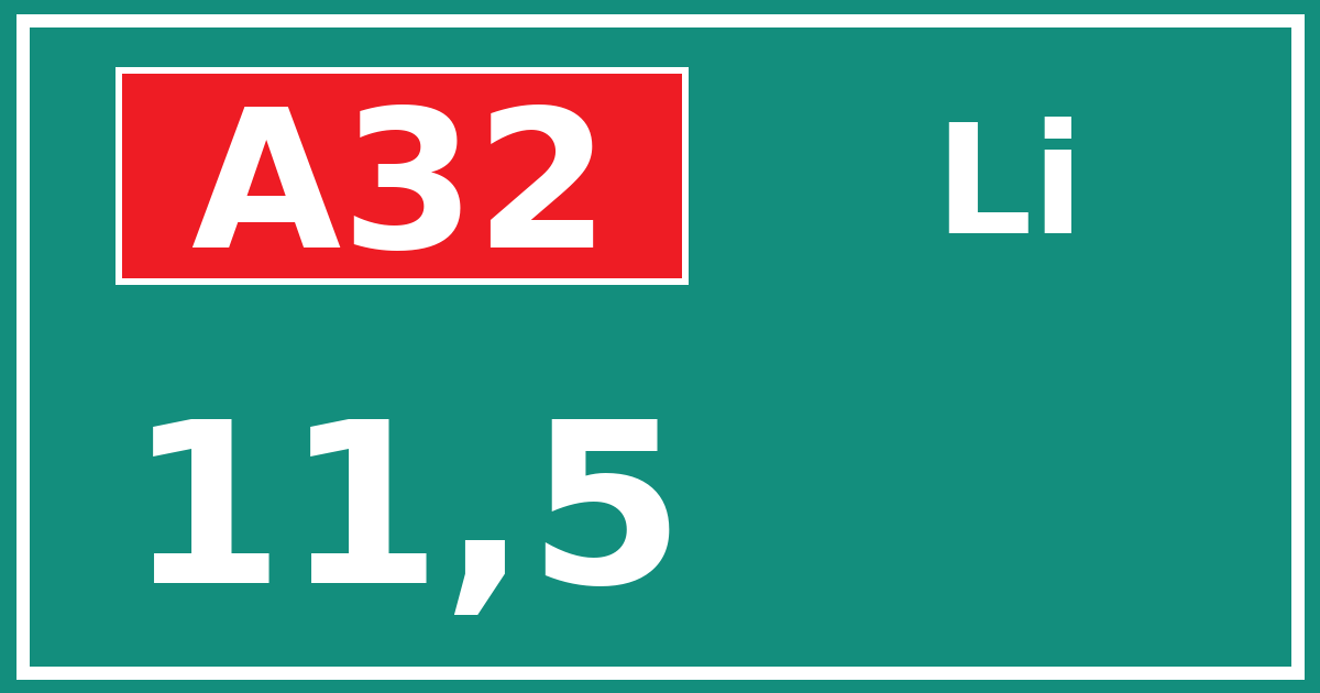 Hectometerbord A32 11,5 zijde Li