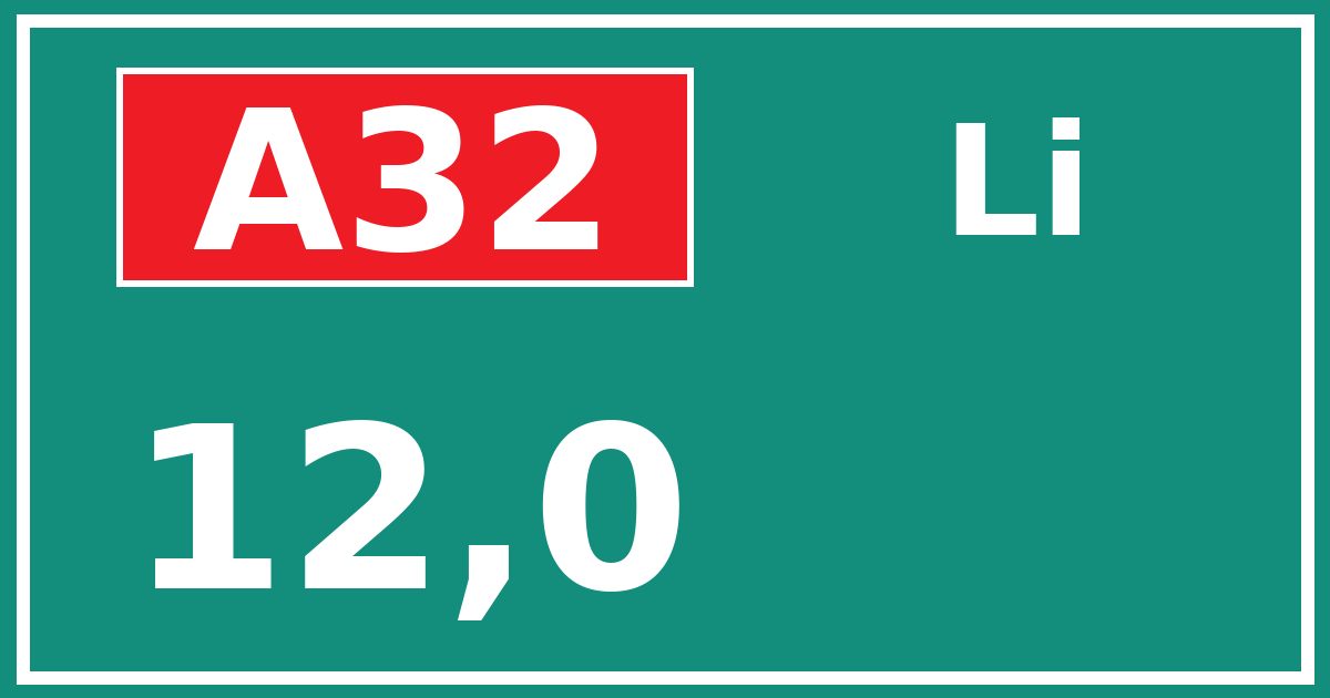 Hectometerbord A32 12,0 zijde Li