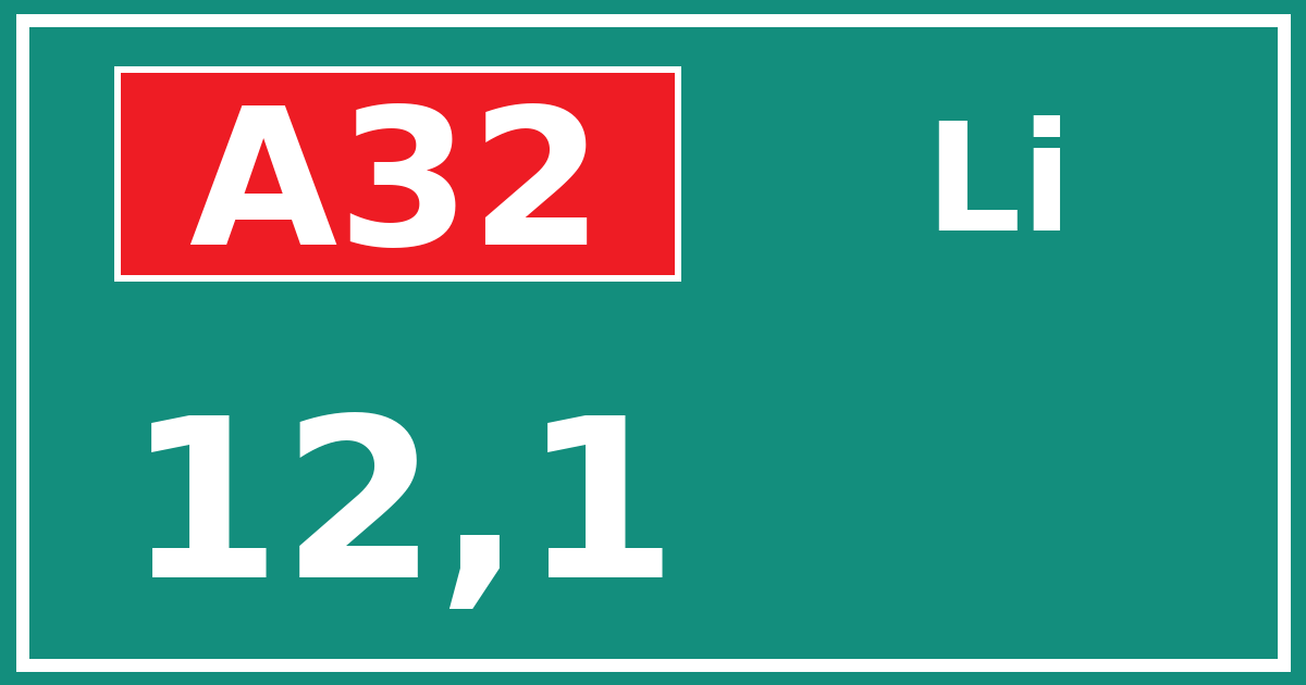 Hectometerbord A32 12,1 zijde Li