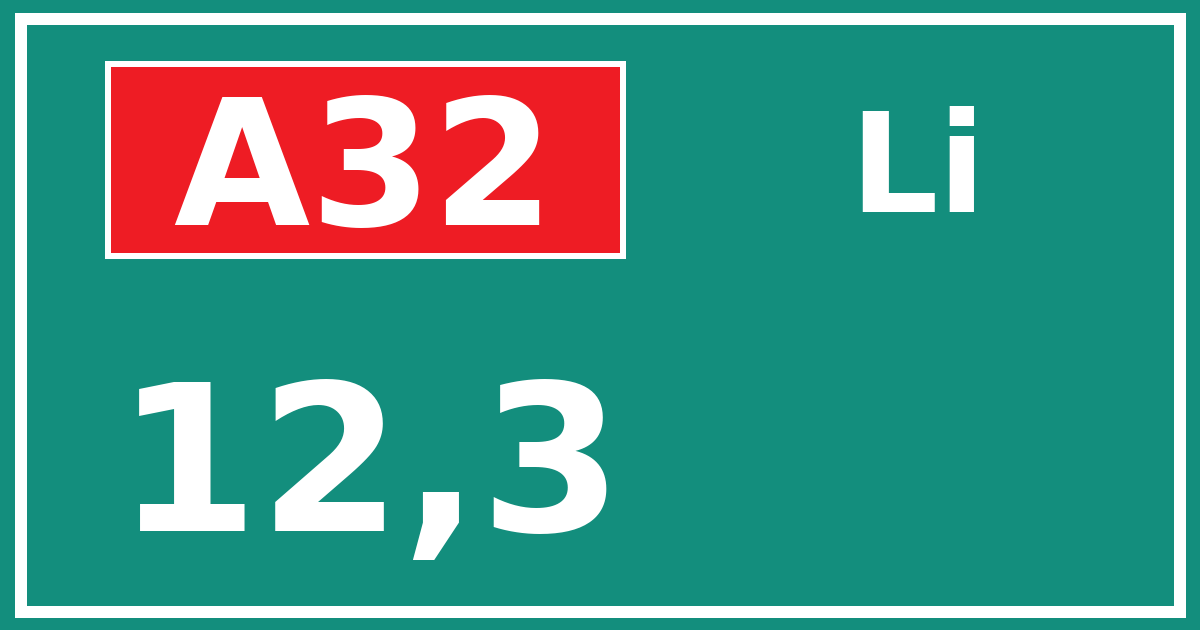 Hectometerbord A32 12,3 zijde Li
