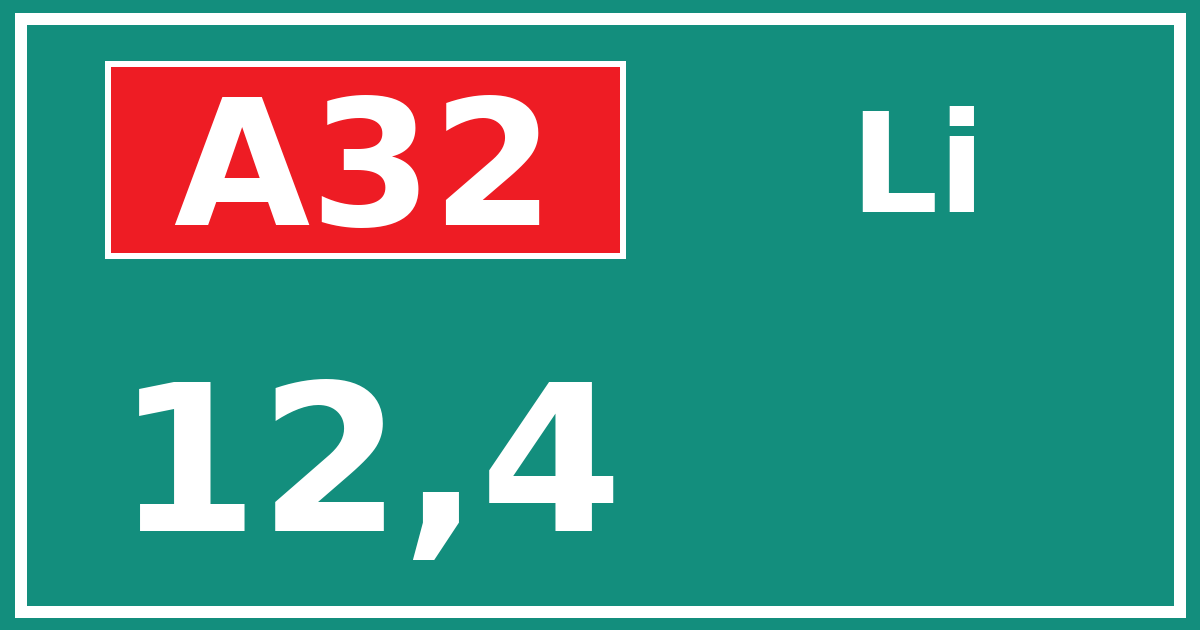Hectometerbord A32 12,4 zijde Li