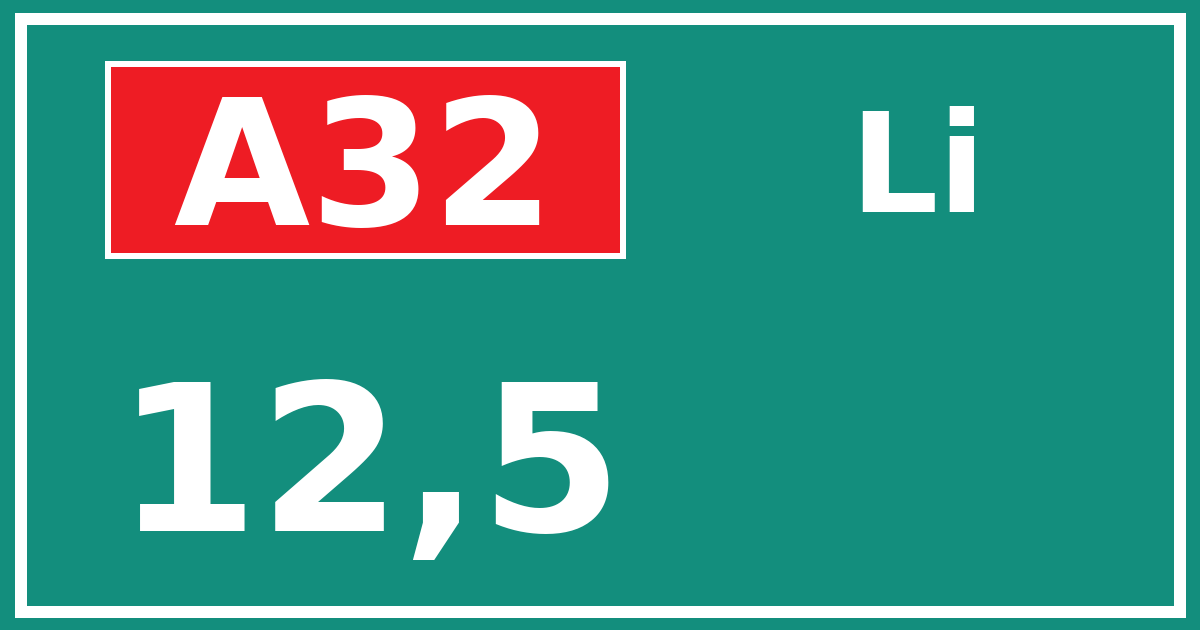 Hectometerbord A32 12,5 zijde Li