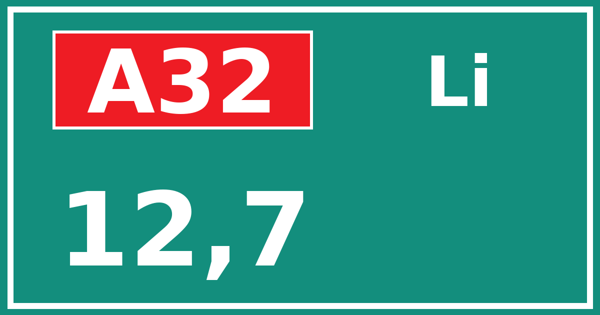 Hectometerbord A32 12,7 zijde Li
