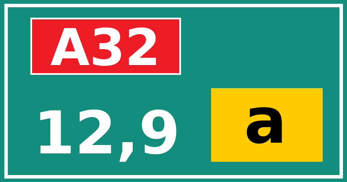 Hectometerbord A32 12,9 letter a