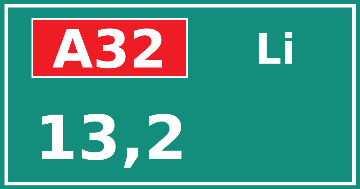 Hectometerbord A32 13,2 zijde Li