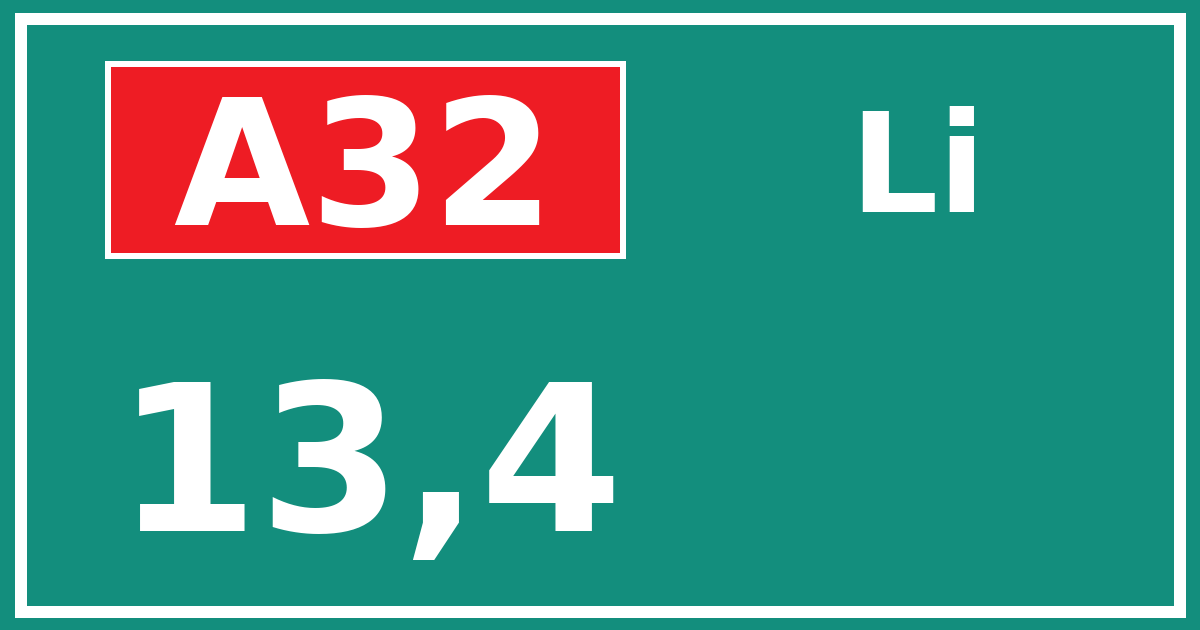 Hectometerbord A32 13,4 zijde Li