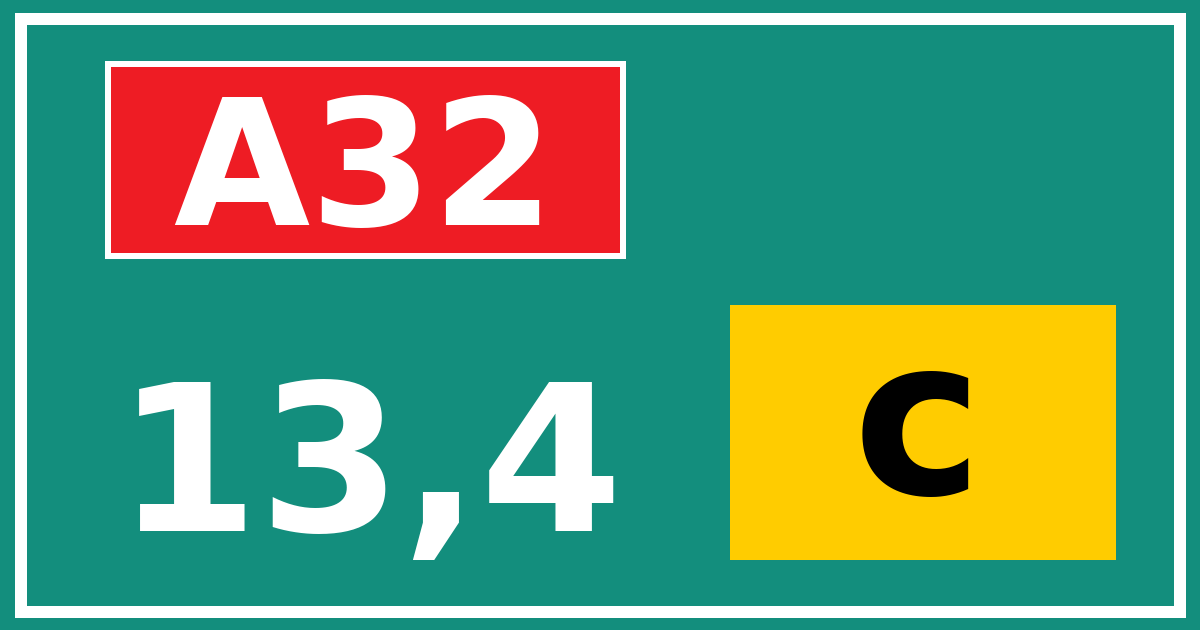 Hectometerbord A32 13,4 letter c