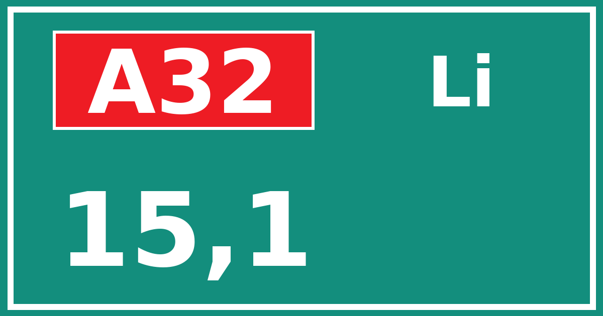 Hectometerbord A32 15,1 zijde Li