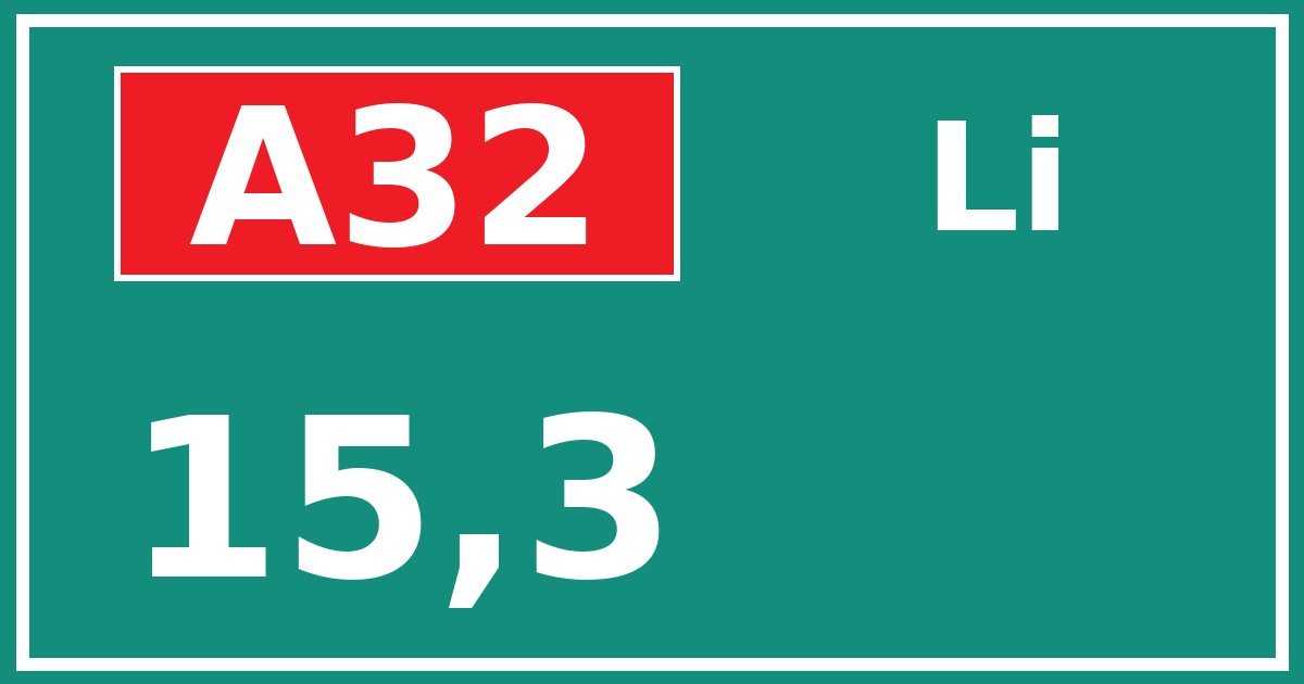 Hectometerbord A32 15,3 zijde Li