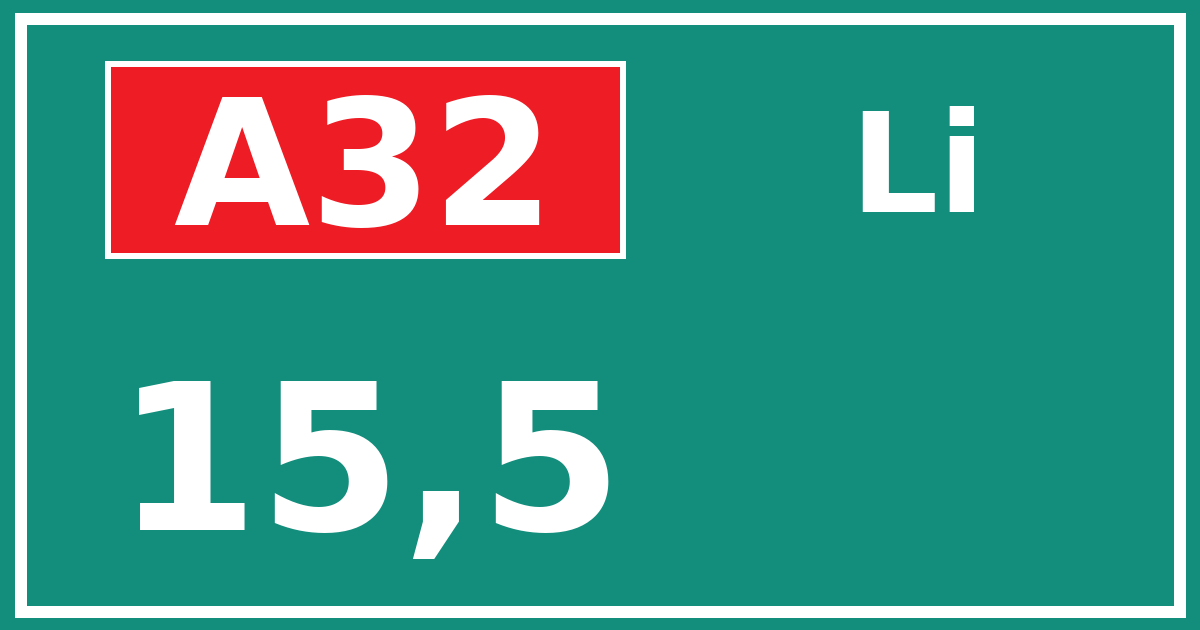 Hectometerbord A32 15,5 zijde Li