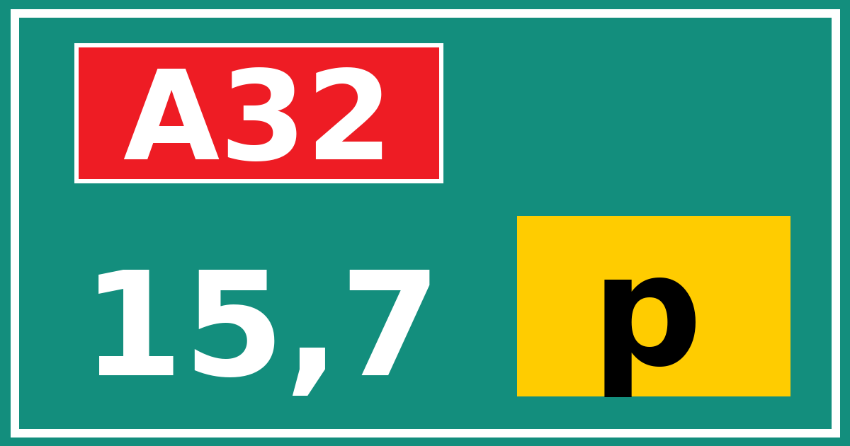 Hectometerbord A32 15,7 letter p