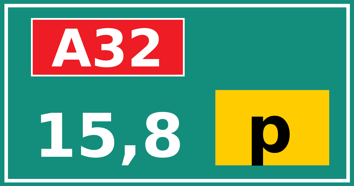 Hectometerbord A32 15,8 letter p
