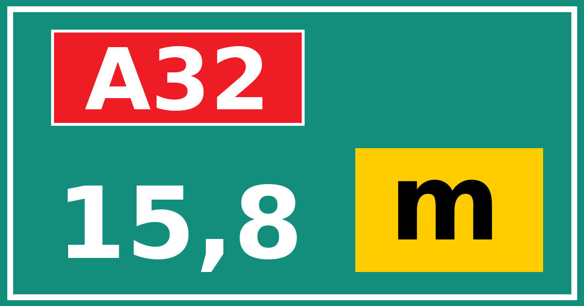 Hectometerbord A32 15,8 letter m