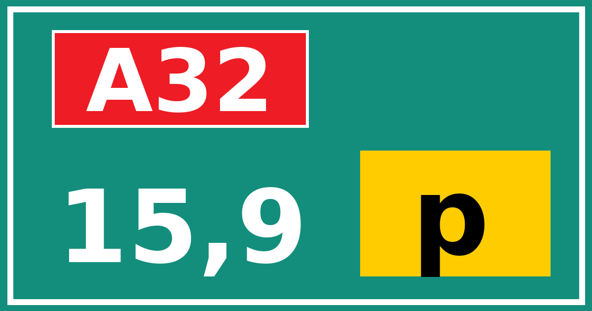 Hectometerbord A32 15,9 letter p
