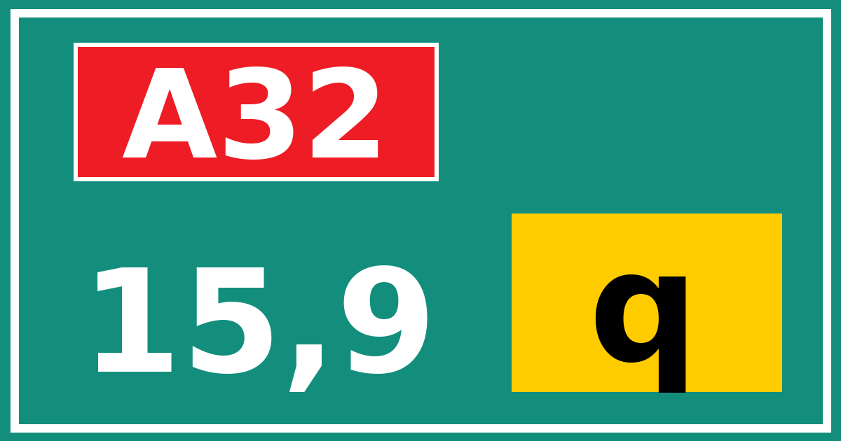 Hectometerbord A32 15,9 letter q