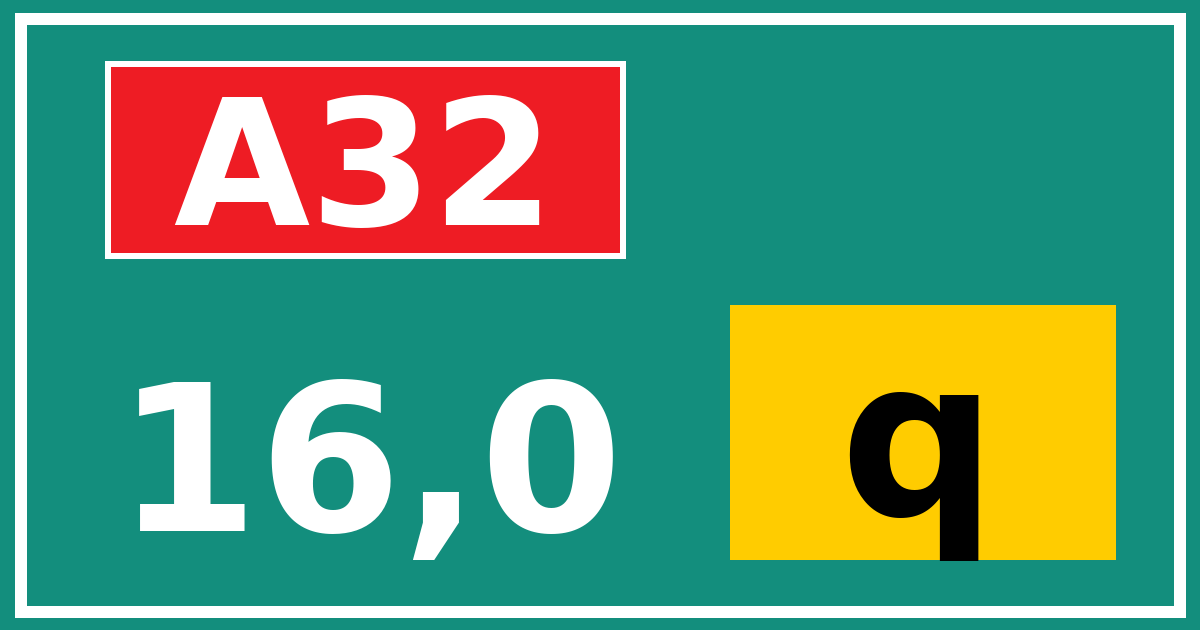Hectometerbord A32 16,0 letter q
