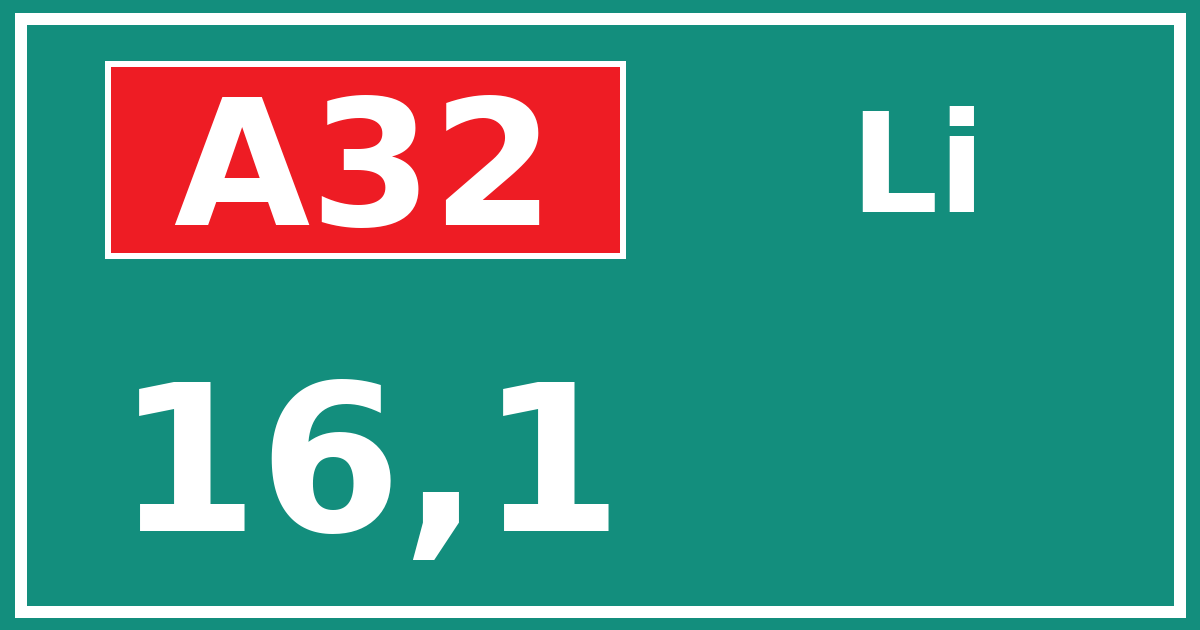 Hectometerbord A32 16,1 zijde Li