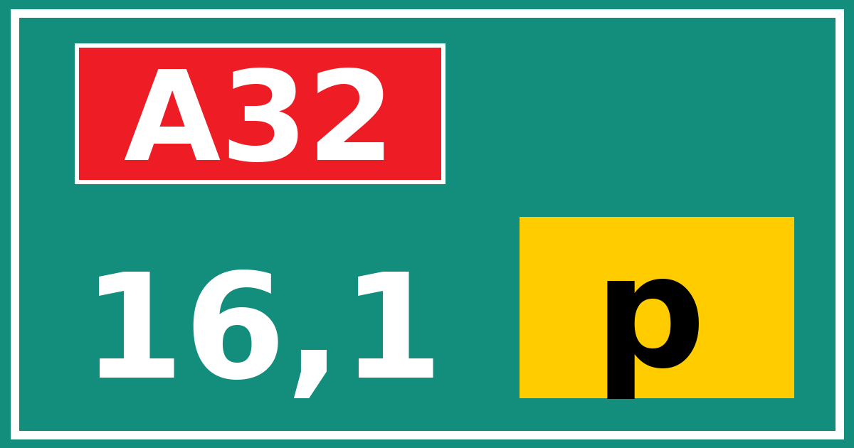 Hectometerbord A32 16,1 letter p