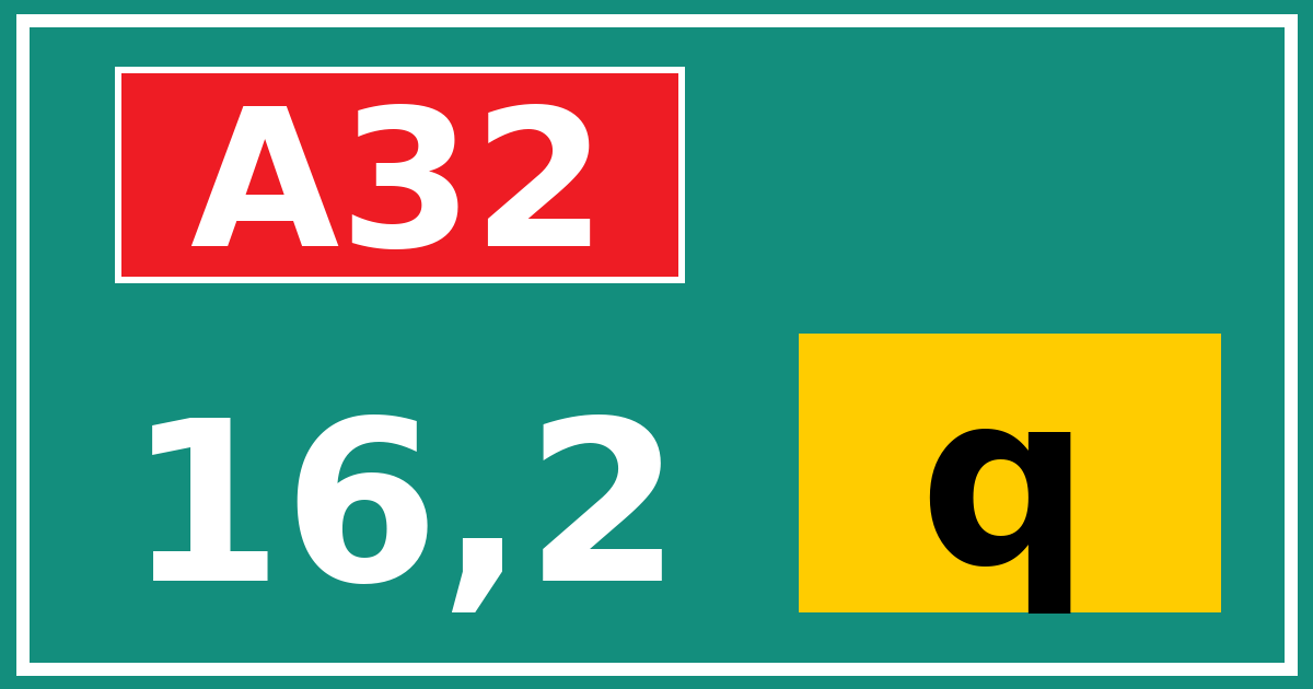Hectometerbord A32 16,2 letter q