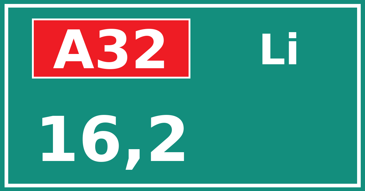 Hectometerbord A32 16,2 zijde Li