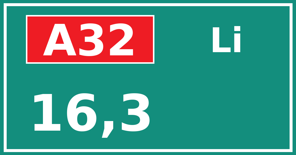 Hectometerbord A32 16,3 zijde Li