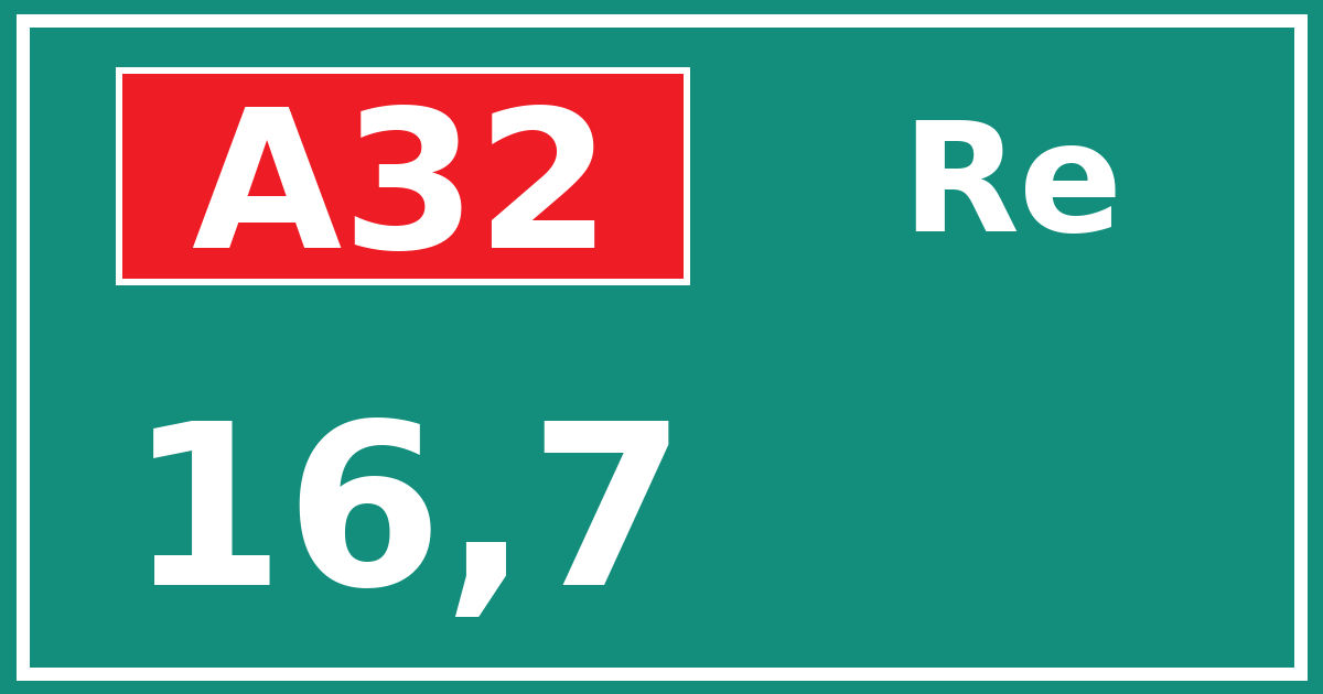 Hectometerbord A32 16,7 zijde Re