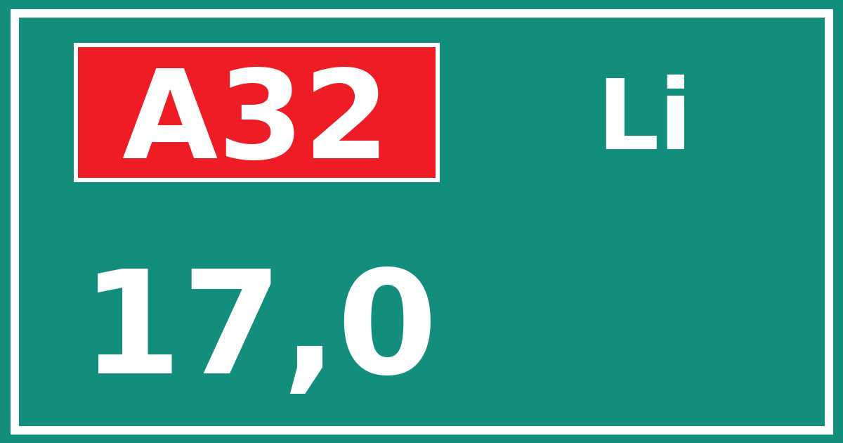 Hectometerbord A32 17,0 zijde Li