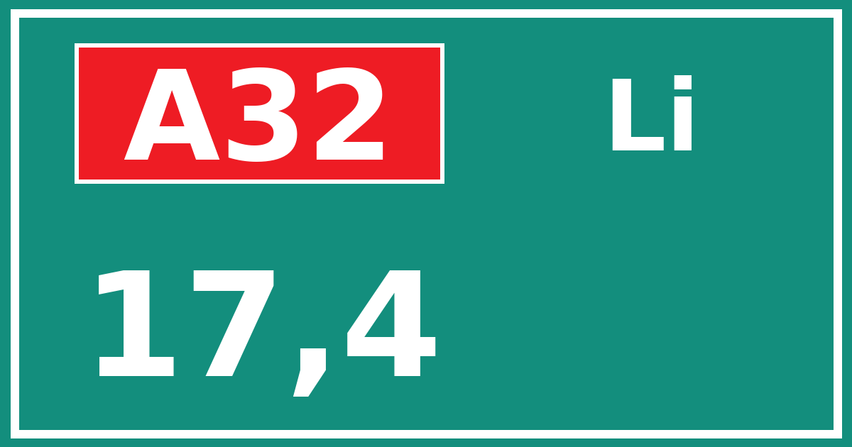 Hectometerbord A32 17,4 zijde Li