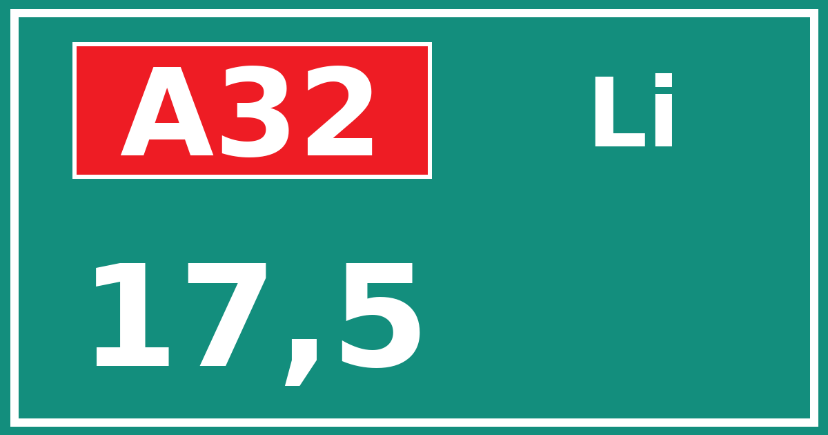 Hectometerbord A32 17,5 zijde Li