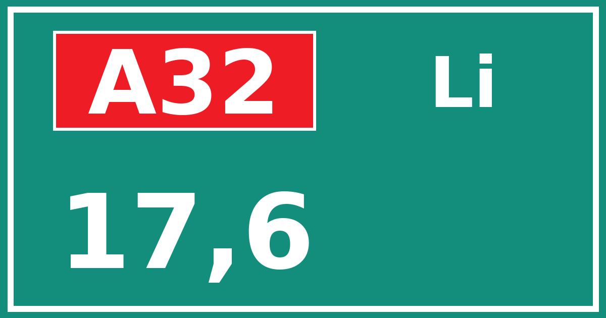 Hectometerbord A32 17,6 zijde Li