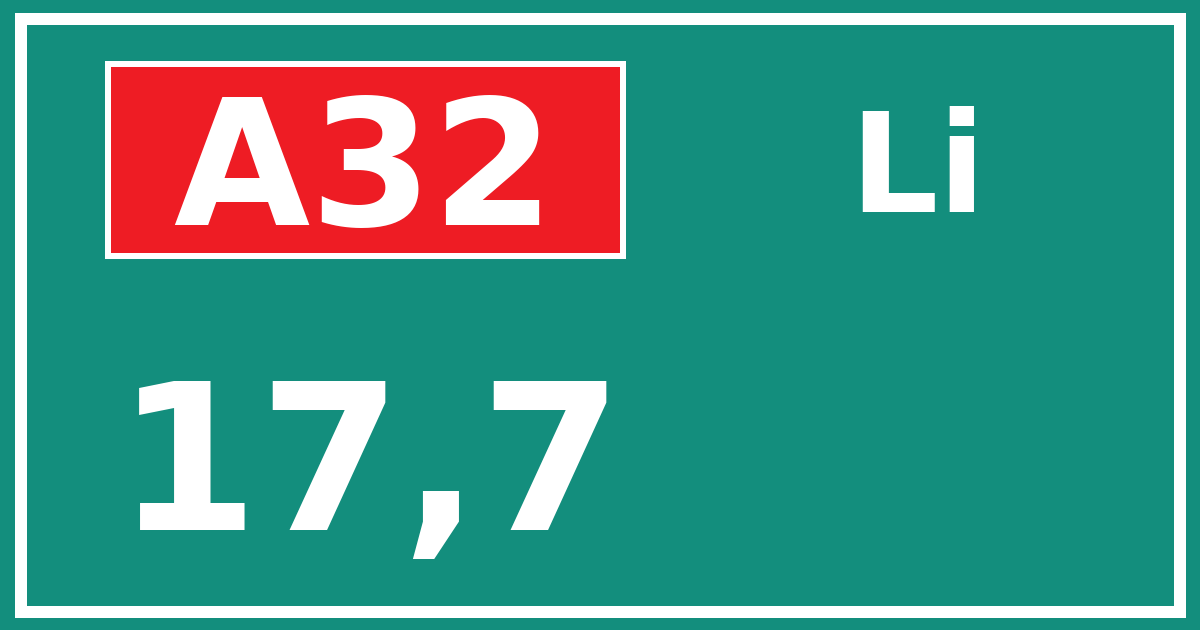 Hectometerbord A32 17,7 zijde Li