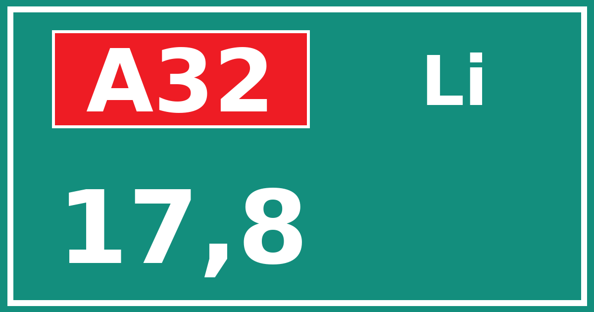Hectometerbord A32 17,8 zijde Li